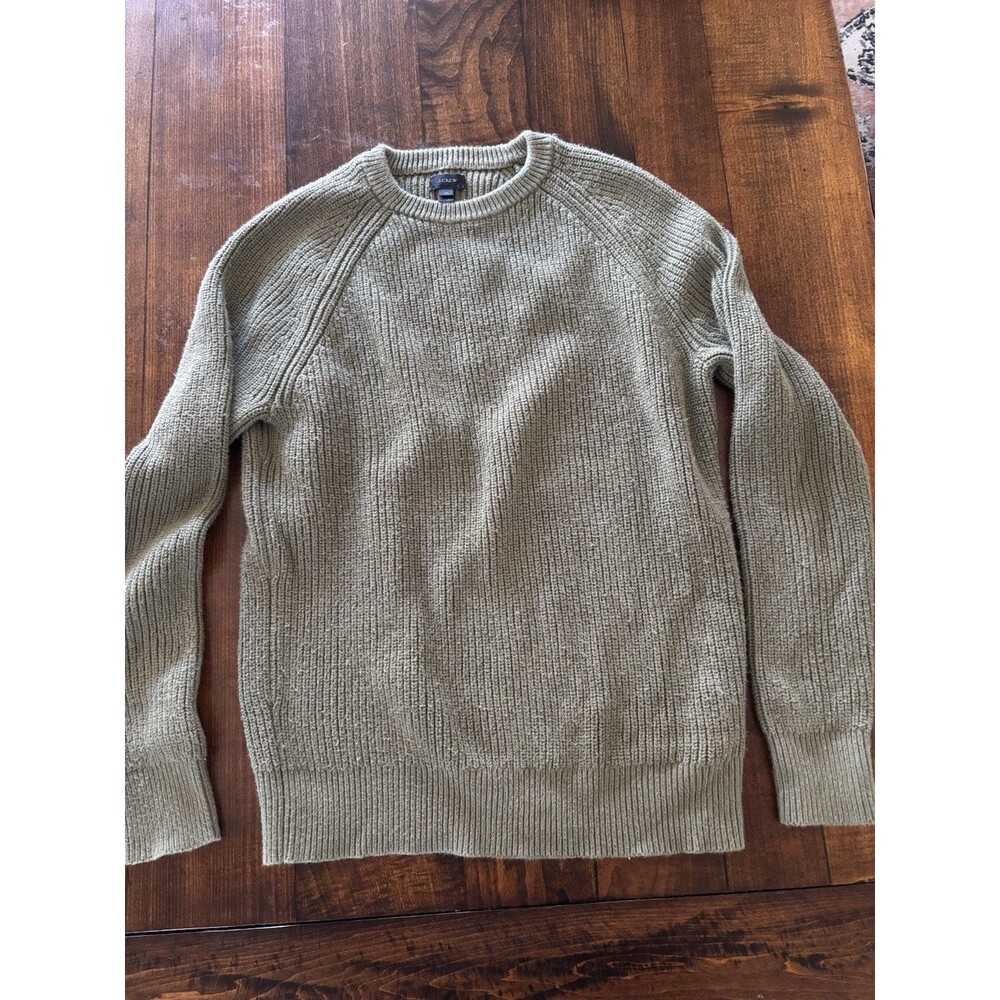 J Crew Heritage Cotton Raglan Crewneck Chunky Rib Sweater Olive Drab Men's M